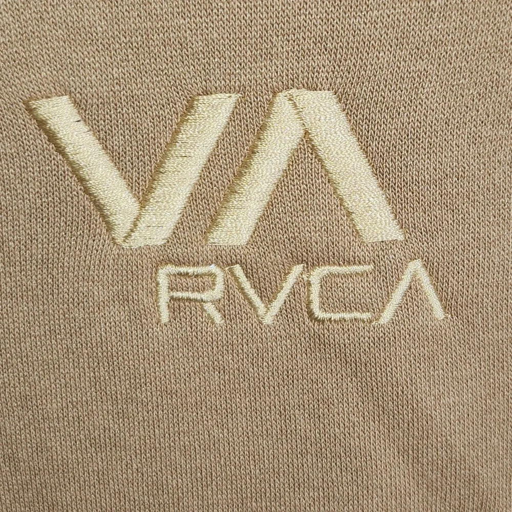 RVCA Wilson PULLOVER Hoodie Sweatshirt Tan‎ Brown Embroidered VA Logo Mens Small